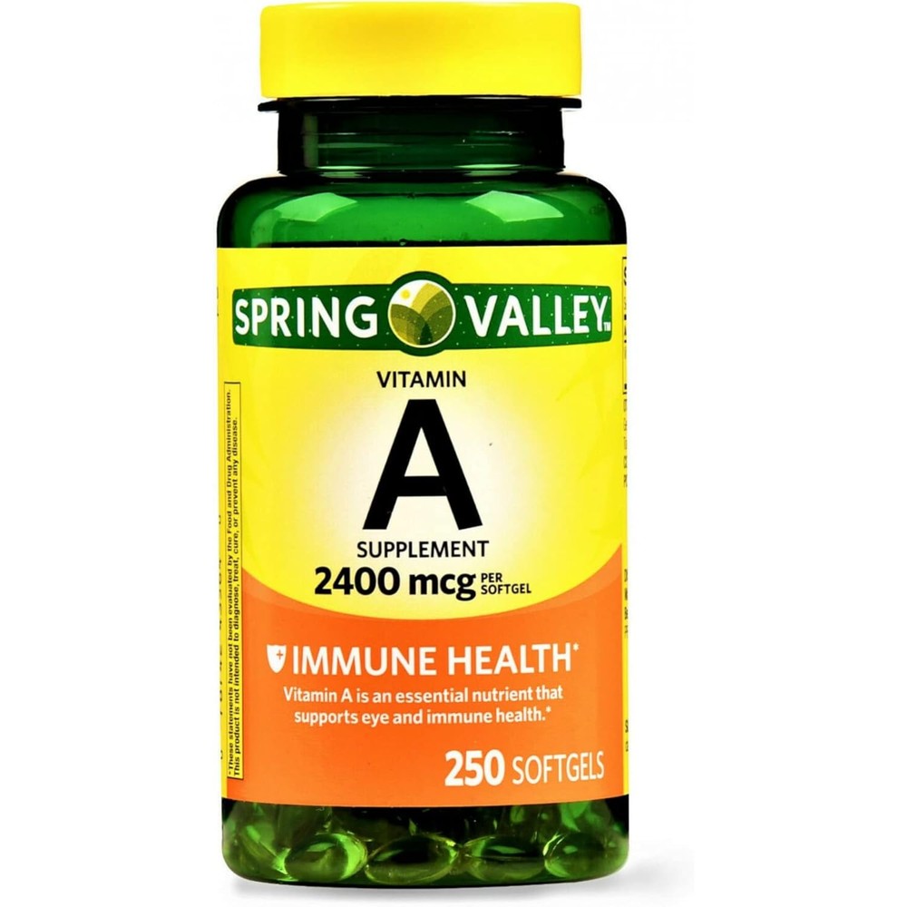 Spring Valley Vitamin A 2400mcg softgels bottle front view