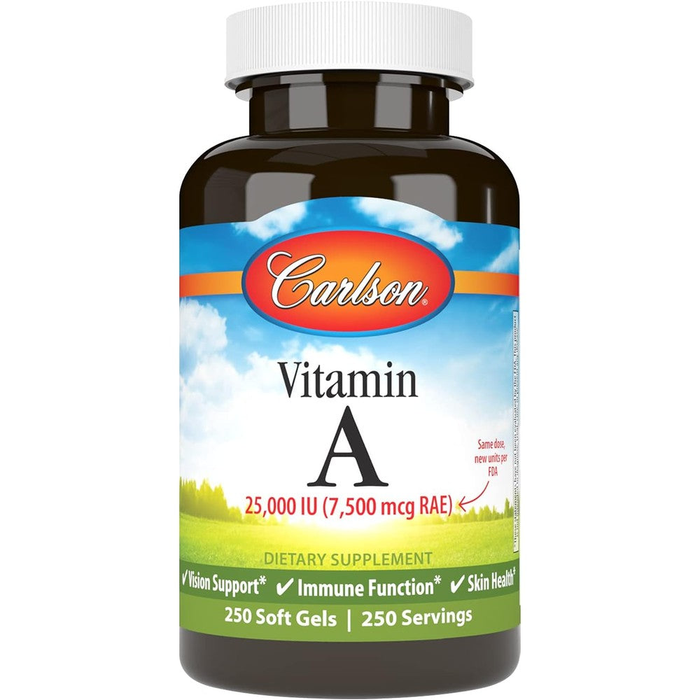 Carlson Vitamin A 25,000 IU 250 softgels bottle front view