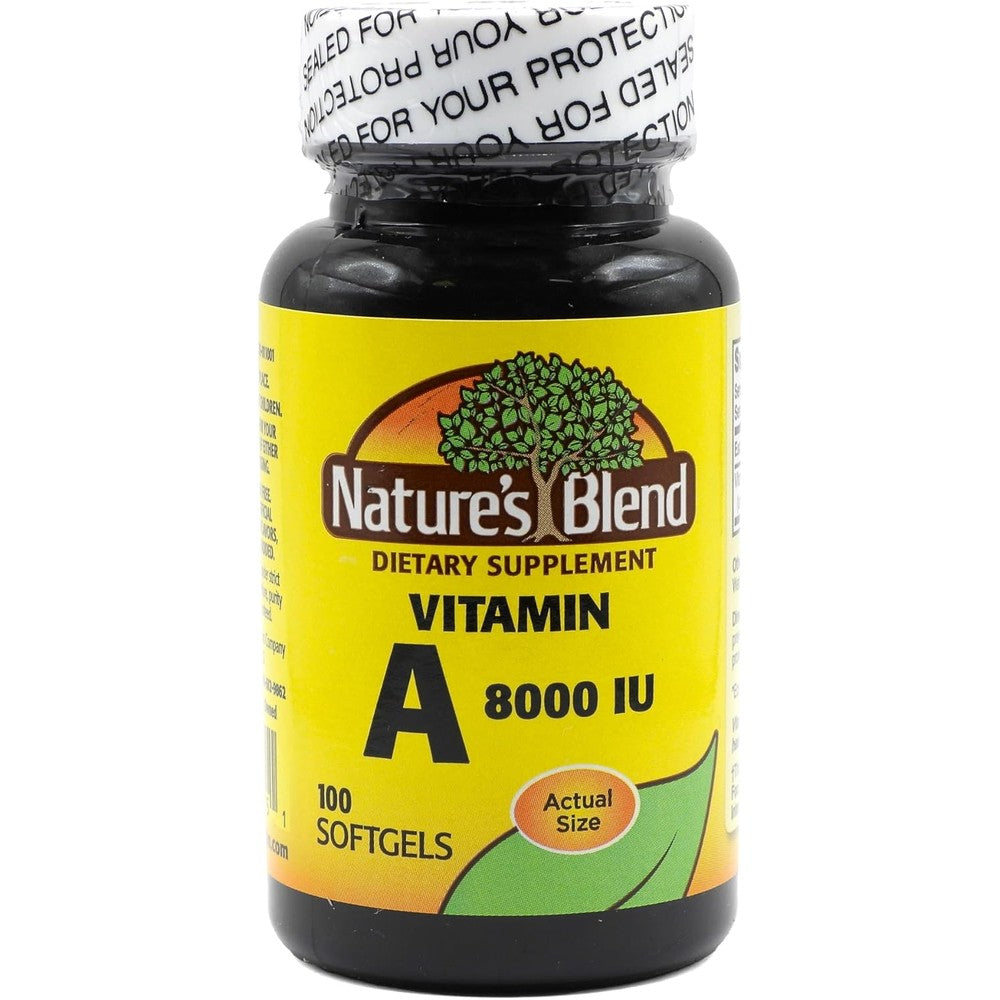 Natures Blend Vitamin A 8000 IU softgels bottle front view
