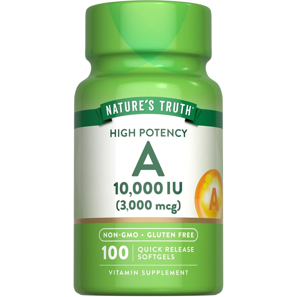 Nature's Truth Vitamin A 10000 IU softgel bottle front view