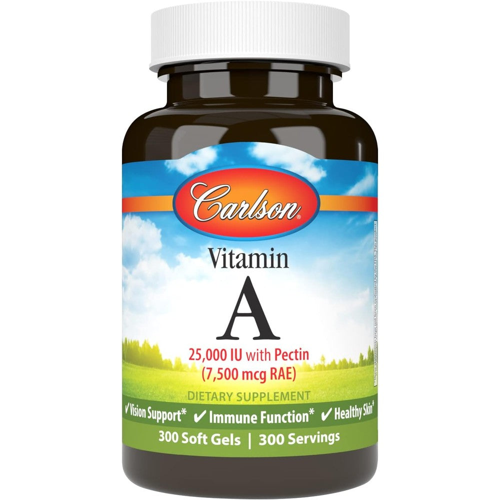 Carlson Vitamin A 25000 IU 300 Softgels bottle front view for vision support.