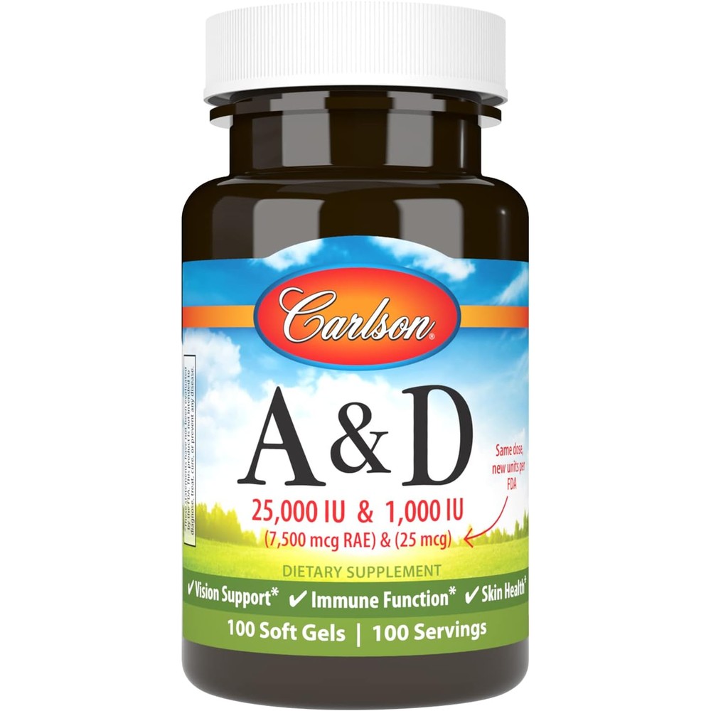 Carlson Laboratories Vitamin A and D 100 softgels bottle front view