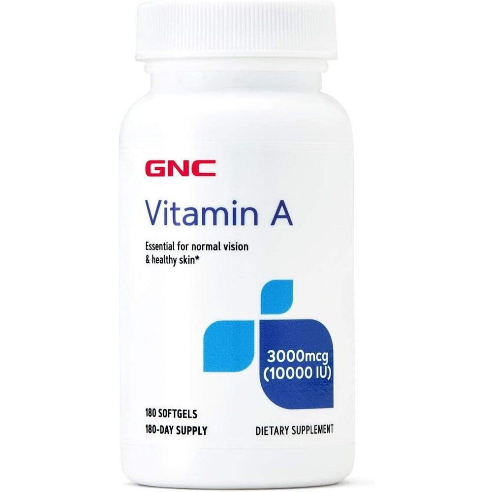 GNC Vitamin A 3000mcg softgels bottle front view for skin health