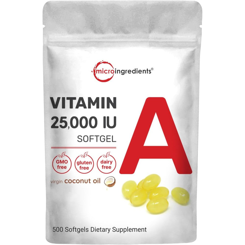 Micro Ingredients Vitamin A 25000 IU softgels bottle front view