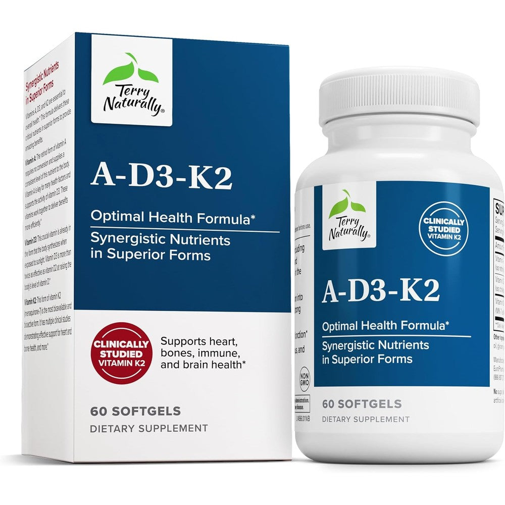 Terry Naturally A D3 K2 softgels bottle front view