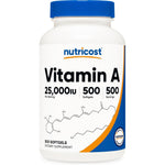 Nutricost Vitamin A 25000 IU 500 Softgels bottle front view