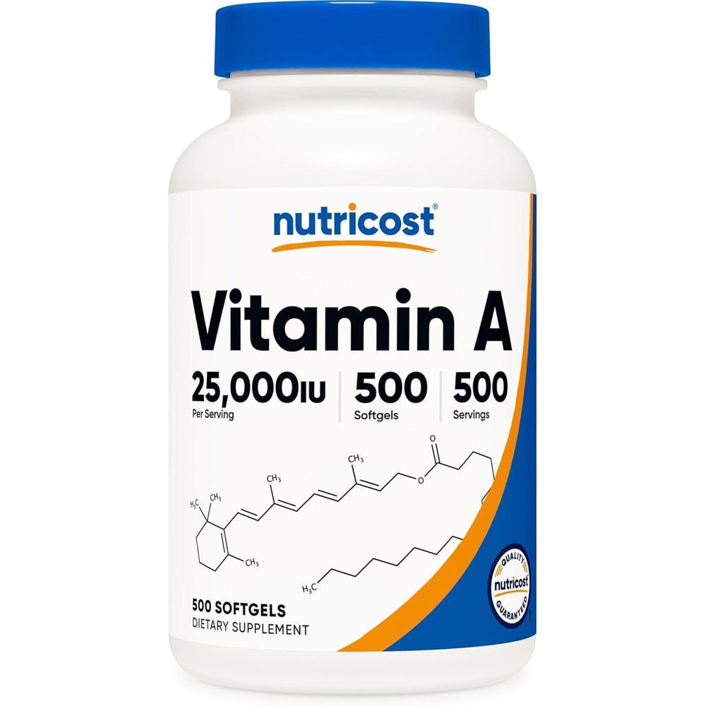 Nutricost Vitamin A 25000 IU 500 Softgels bottle front view
