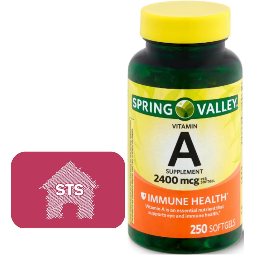 Spring Valley Vitamin A 2400 mcg 250 softgels bottle front view