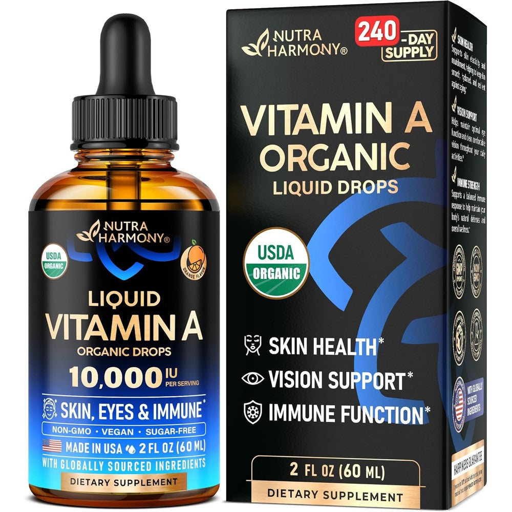 NutraHarmony Organic Vitamin A 10000 IU front view bottle
