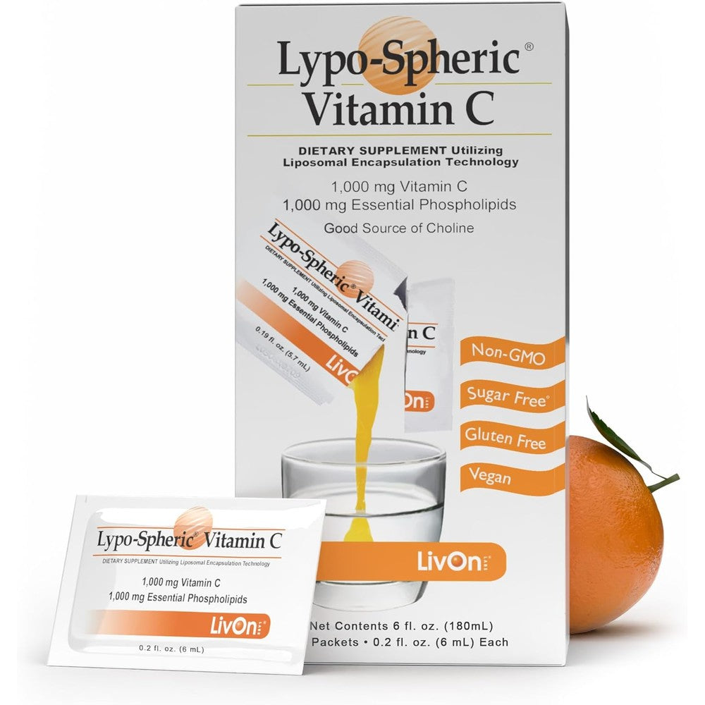 LivOn Laboratories Lypo-Spheric Liposomal Vitamin C front view packet for immune health.