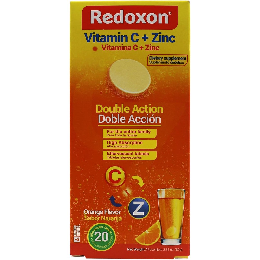 Redoxon Vitamin C 1000 mg with Zinc effervescent immune support tablets front packaging view