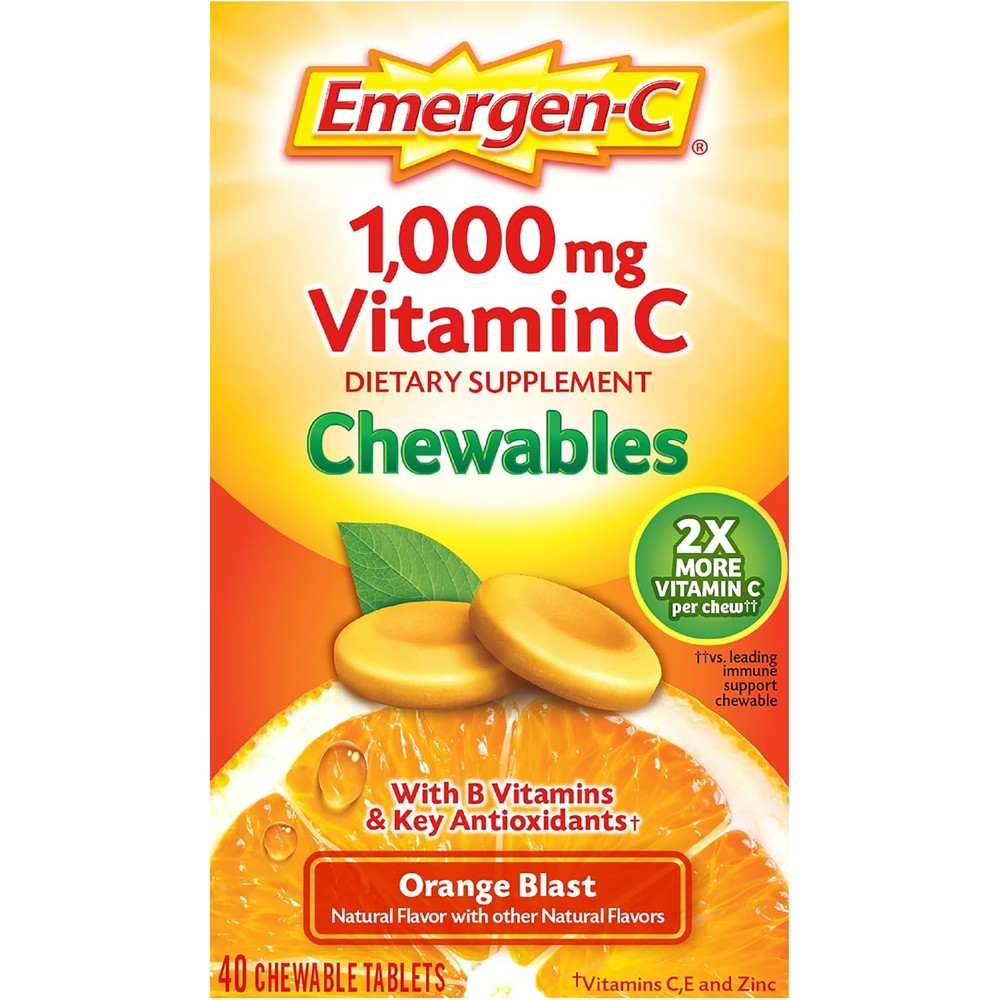 Emergen-C Chewable Vitamin C 1000mg front view bottle for daily immune support
