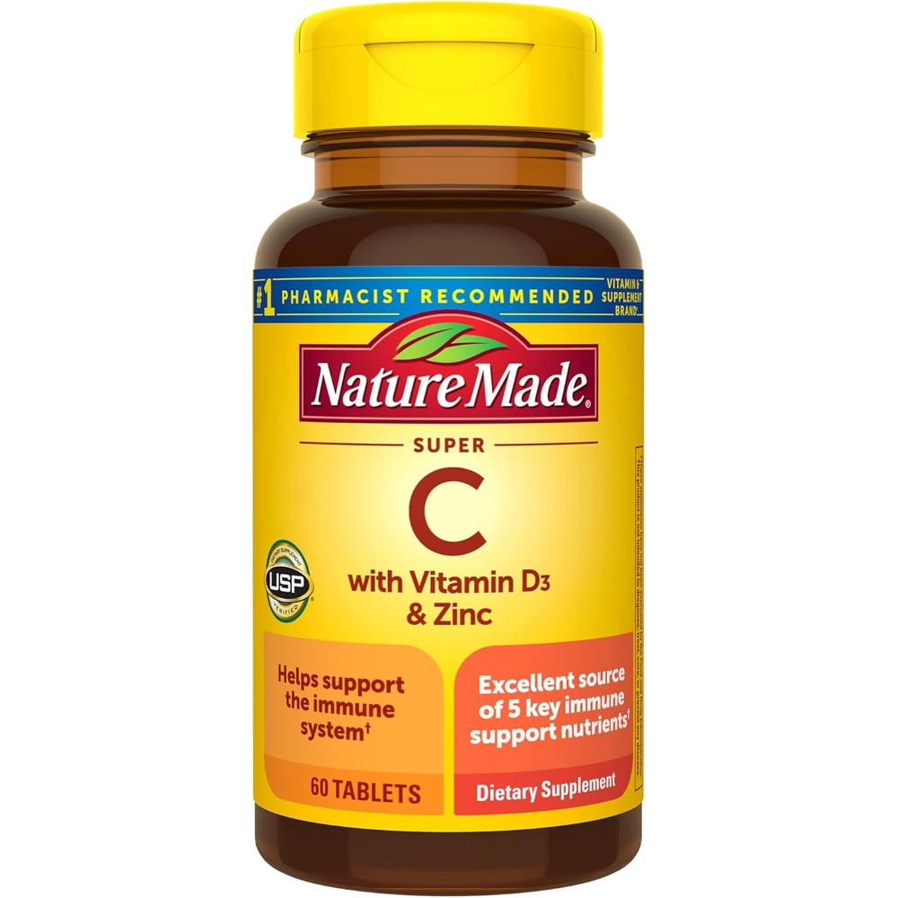 Nature Made Super C Immune Complex 60 Tablets front view showcasing authentic packaging for immune support.