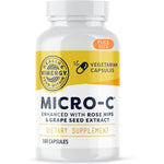 Vimergy Micro C 500mg Vitamin C 180 capsules front view bottle showing white label with green accents and product details.