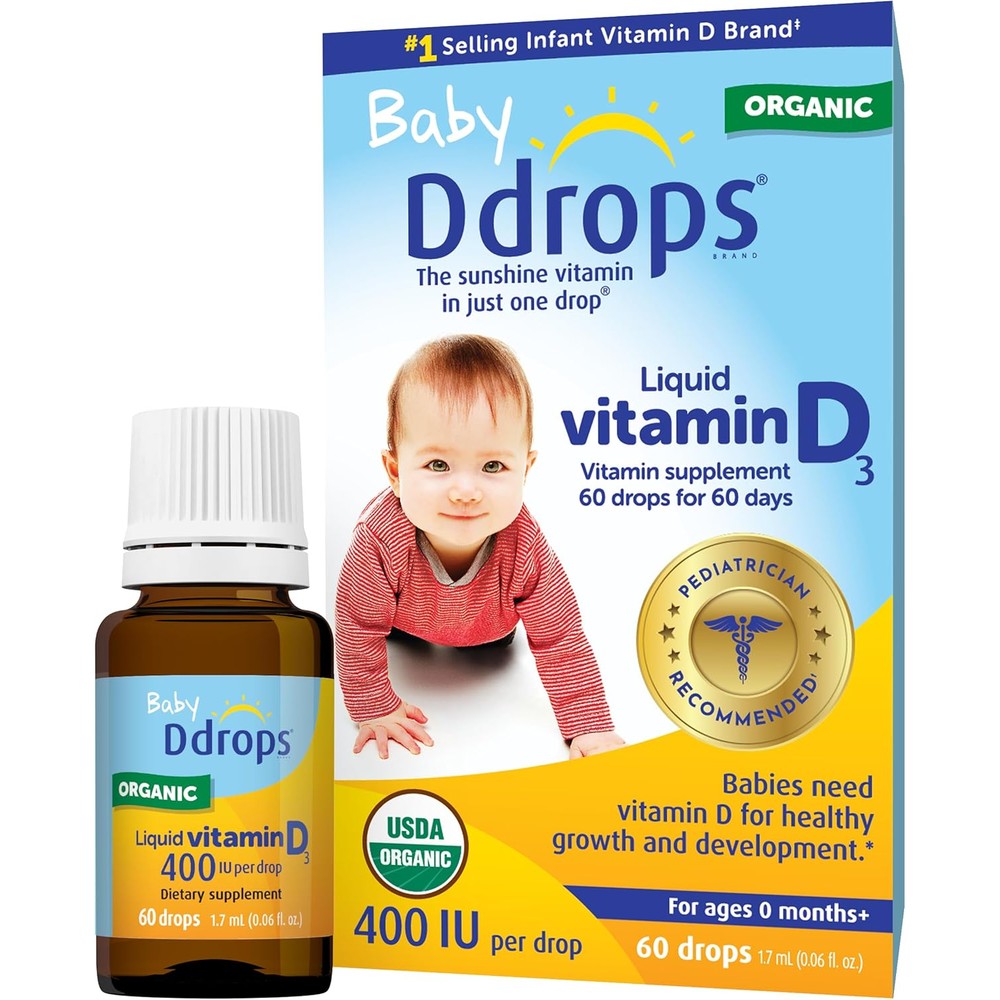 Ddrops Baby Vitamin D 400 IU liquid supplement bottle front view showing product packaging.