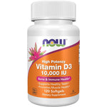 NOW Foods Vitamin D3 10000 IU bottle front view for immune support