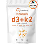 Micro Ingredients Vitamin D3 5000 IU + K2 MK7 300 softgels front view pouch packaging