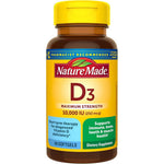 Nature Made Vitamin D3 10000 IU 60 softgels front view of the bottle showcasing maximum strength immunity support.