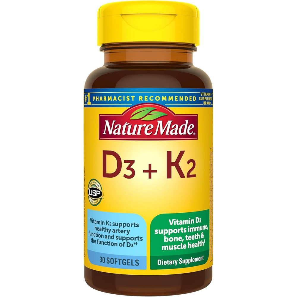 Nature Made Vitamin D3 and K2 5000 IU bottle front view for bone health support