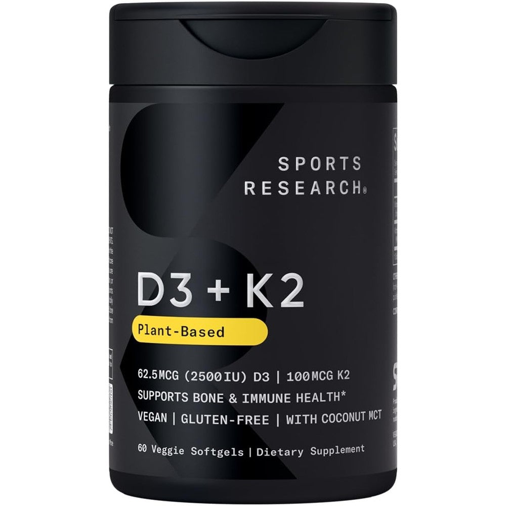 Sports Research Vitamin D3 and K2 front bottle view