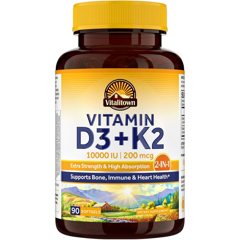 Vitalitown Vitamin D3 10000 IU and K2 bottle front view