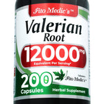 Fito Medics Lab Valerian Root 12000mg 200 capsules front view bottle showing premium herbal supplement packaging.
