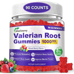 Glagmrry Valerian Herb Root Extract 1000mg Gummies front view of the ninety count bottle showcasing mixed berry flavor sleep supplements.