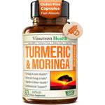 Vimerson Health Turmeric Curcumin and Moringa front view bottle showcasing joint support health benefits.