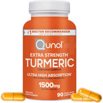 Qunol Extra Strength Turmeric Curcumin 1500mg bottle front view showing joint support supplement labels