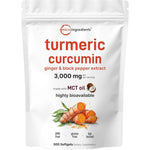 Micro Ingredients Turmeric Curcumin 3000mg front view bottle showing three hundred softgels label.