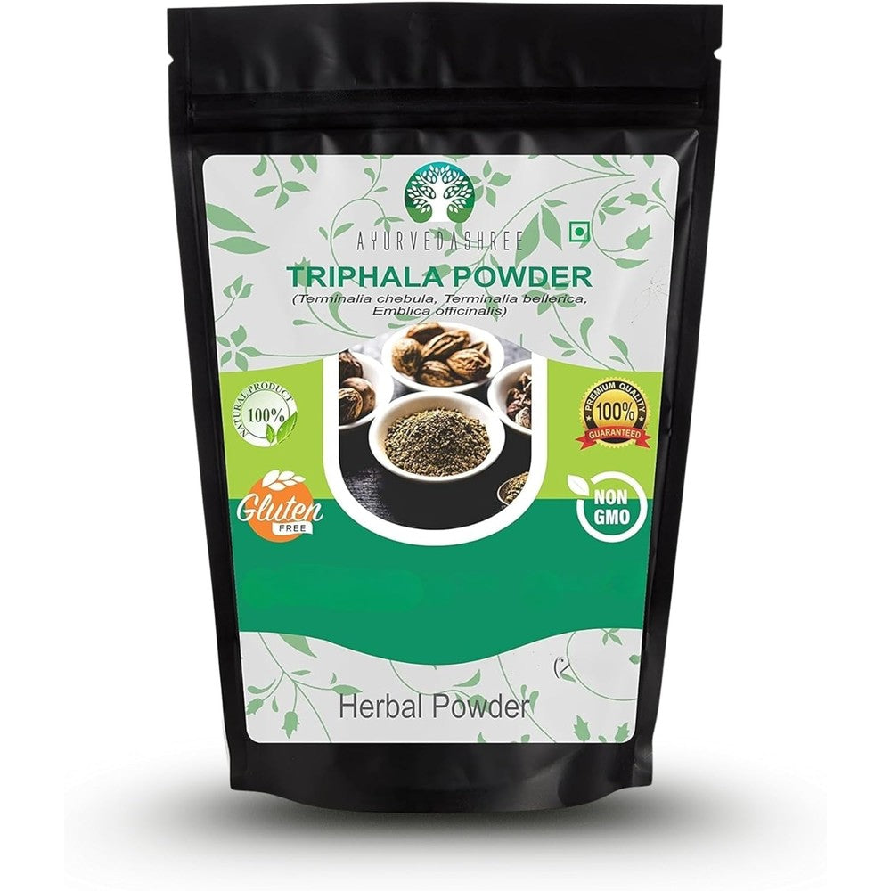 Ayurvedashree Triphala Powder 1kg front view pouch for natural digestive health.