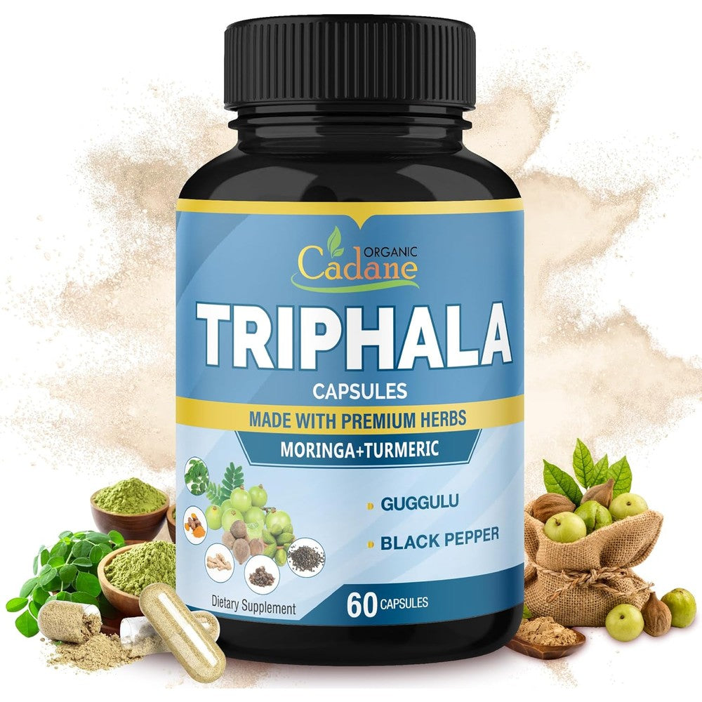 Organic Cadane Triphala Extract front view packaging of herbal wellness capsules