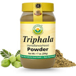 Basic Ayurveda Triphala Powder front view of container showing authentic herbal digestive blend packaging.