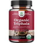 Natures Craft Organic Triphala 120 capsules bottle front view showing the red label and black cap for digestive health support