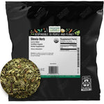 Frontier Co-op Organic Green Stevia Herb 1 pound bulk bag front view showing natural sugar substitute packaging