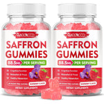 MEENCCD Saffron Gummies front view bottle showcasing the 10-in-1 formula for mood and focus.