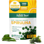 Sunlit Best Green Organics Spirulina 1000 tablets front view showing organic certification.