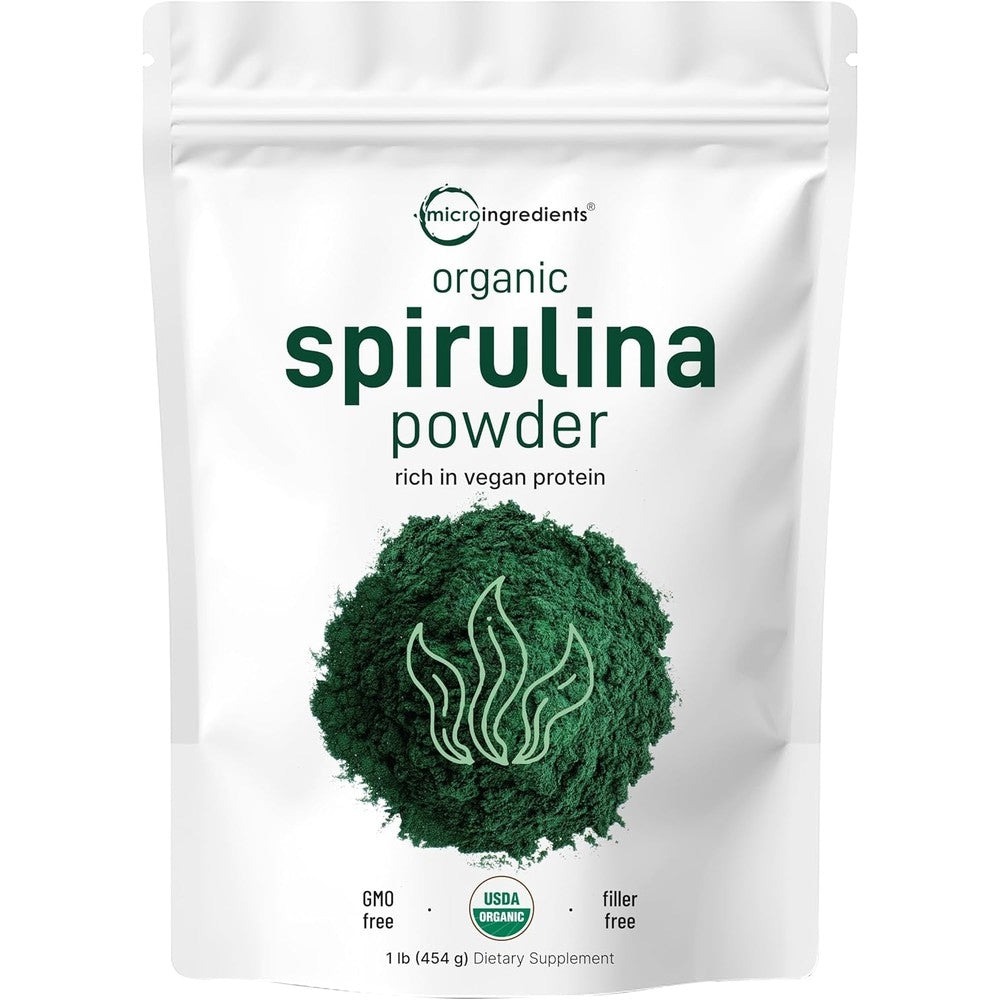 Micro Ingredients Organic Spirulina Powder 1lb front view pouch packaging