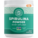 Vimergy Spirulina Powder 250 Grams front packaging view showcasing authentic plant protein superfood supplement.