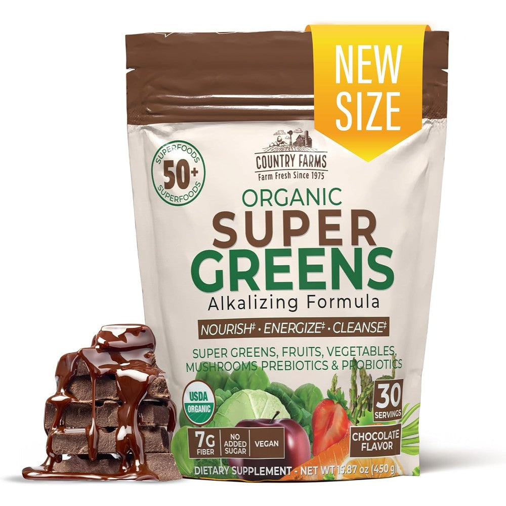 Country Farms Super Greens Chocolate Flavor front view packaging