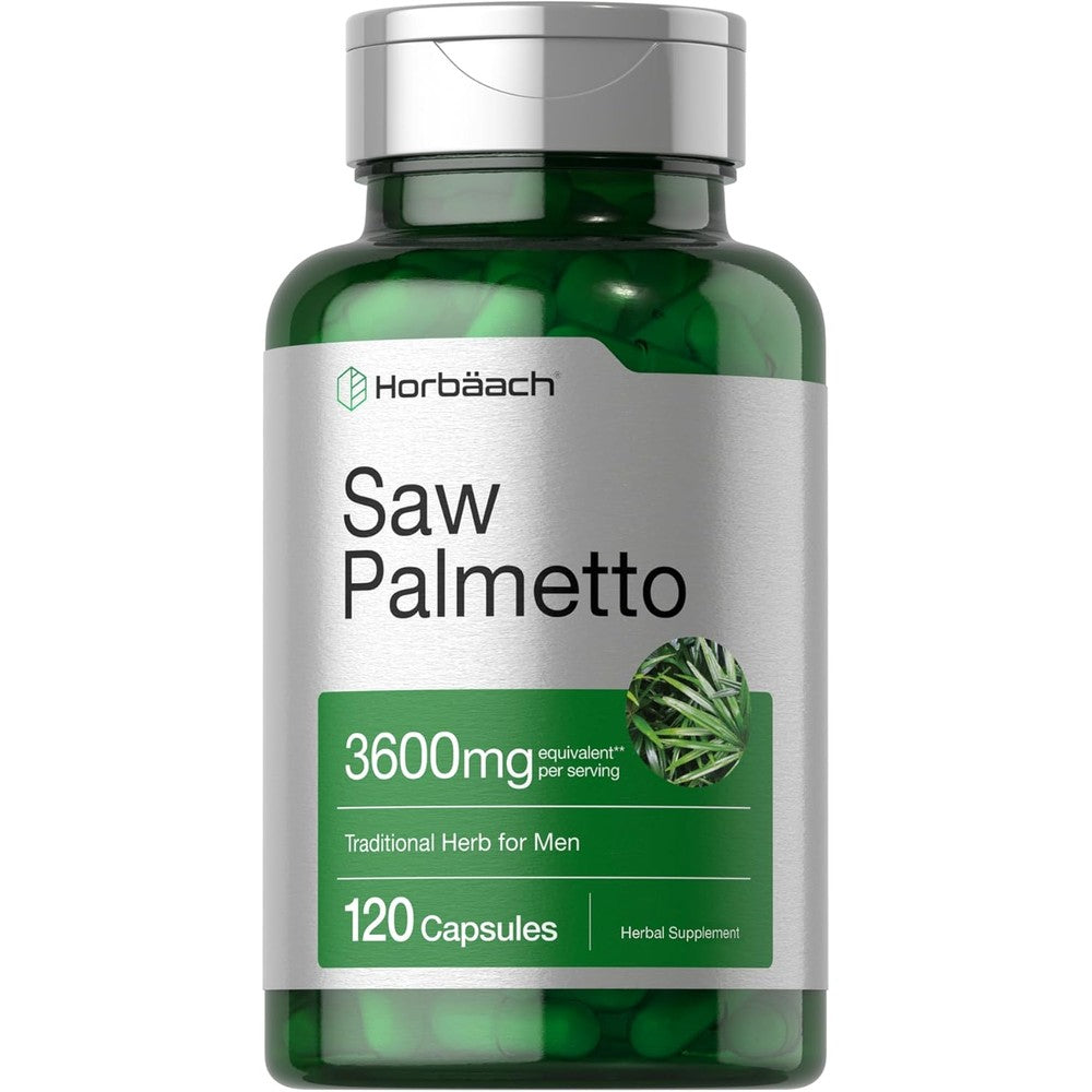 Horbäach Saw Palmetto Extract 120 capsules bottle front view for prostate support