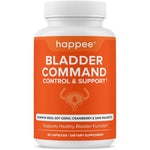 Happee bladder control supplement 60 vegetable capsules front view showing pumpkin seed and cranberry formula.