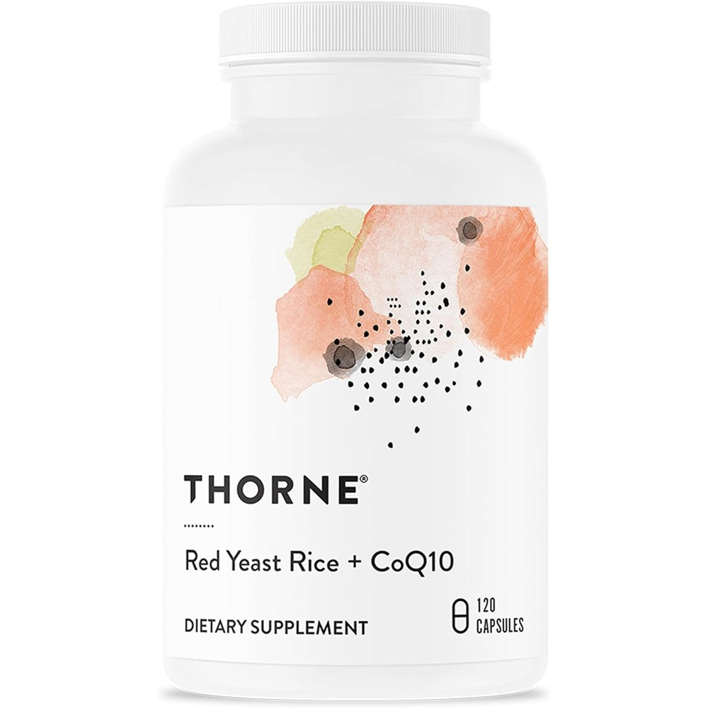 Thorne Red Yeast Rice and CoQ10 supplement bottle front view for cardiovascular health support