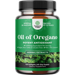 Natures Craft Wild Oregano Oil Softgels front view bottle showcasing one hundred twenty capsules for gut health