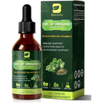 B BEWORTHS Organic Oregano Oil Black Seed Drops front view of bottle for immune health