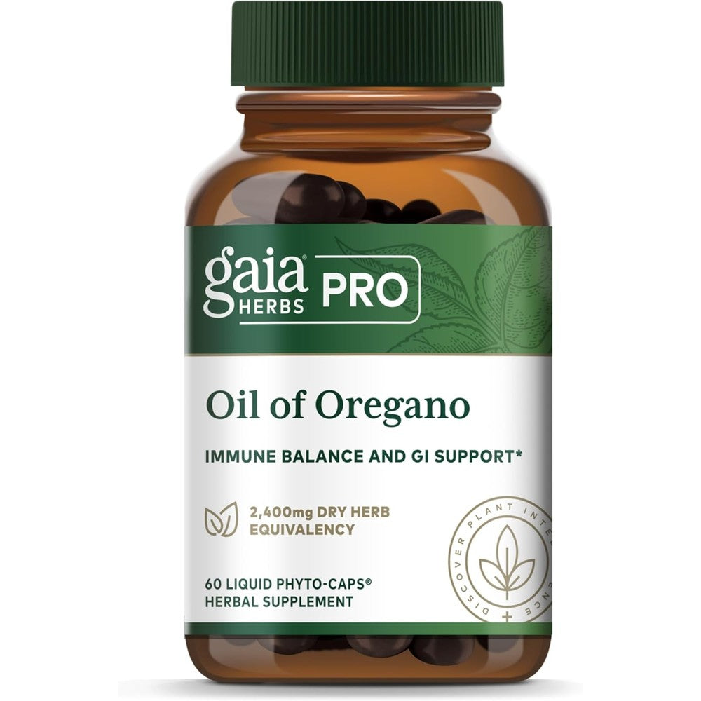Gaia Herbs Pro Oil Of Oregano 60 capsules bottle front view showing immune support labeling