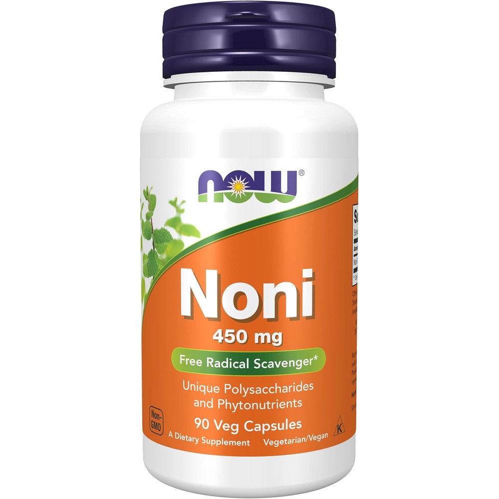 NOW Foods Hawaiian Noni 450 mg 90 vegetarian capsules front view showing original label design.