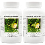 Supreme Nutrition Morinda Supreme 2 Pack front view bottle showing whole noni fruit supplement labels.