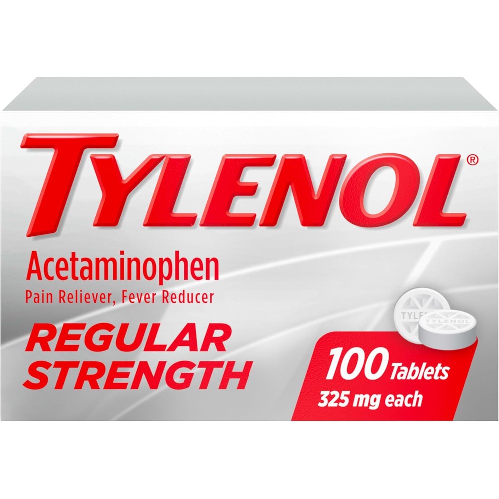 Tylenol Regular Strength 100 tablets front bottle view for pain relief