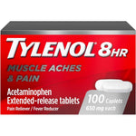 Tylenol 8 Hour Acetaminophen 650 mg 100 count front packaging for pain relief
